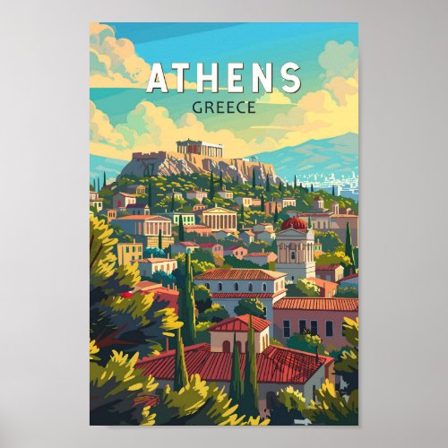 Athens Greece Travel Art Vintage Poster