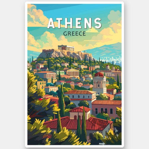 Athens Greece Travel Art Vintage Sticker