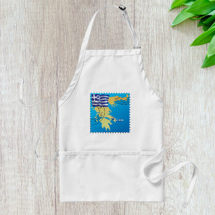 Athens Greece Travel Stamp Greek Flag and Map Adult Apron