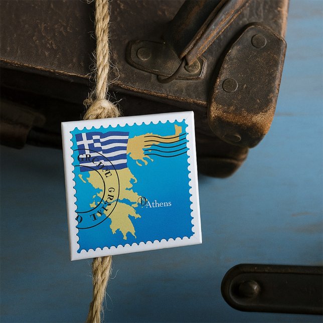 Athens Greece Travel Stamp Greek Flag and Map  Button (Creator Uploaded)