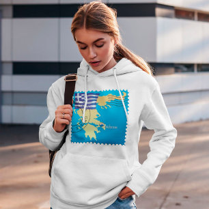 Athens Greece Travel Stamp Greek Flag and Map Hoodie
