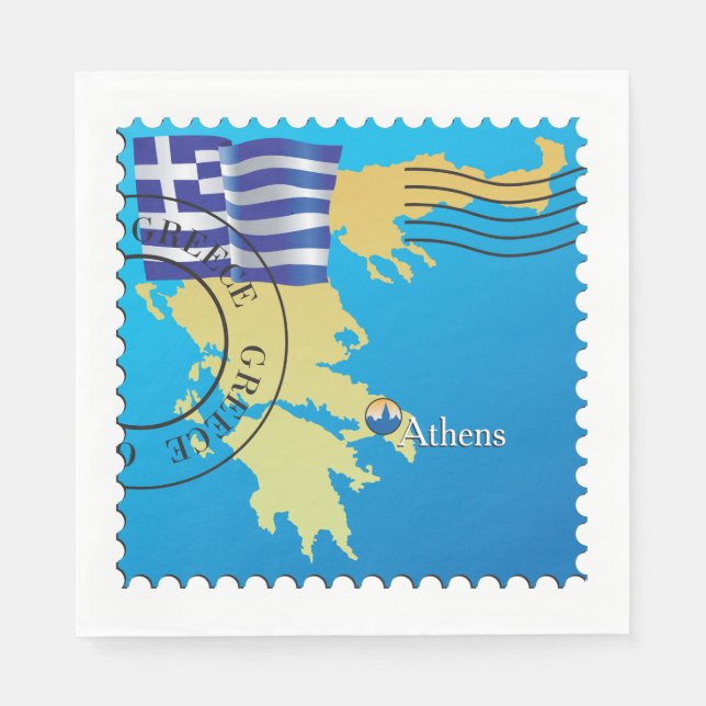 Athens Greece Travel Stamp Greek Flag and Map  Napkins (Front)