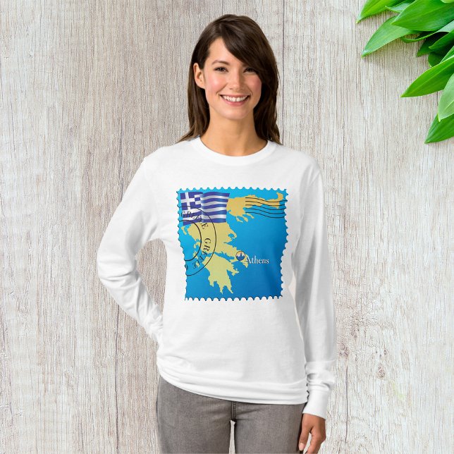 Athens Greece Travel Stamp Greek Flag and Map  T-Shirt (Creator Uploaded)