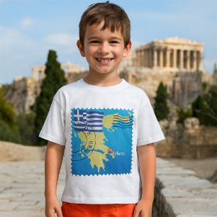 Athens Greece Travel Stamp Greek Flag and Map T-Shirt