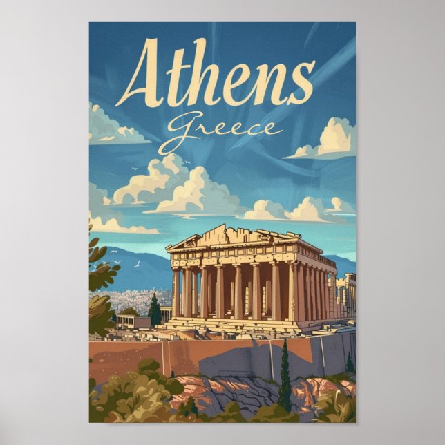 Athens Greece Vintage Famous Travel Place Poster (Front)