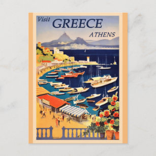 Athens Greece Vintage Greek Travel Poster Postcard