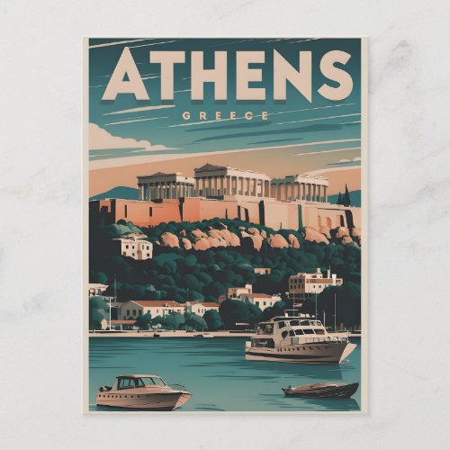 athens greece vintage postcard