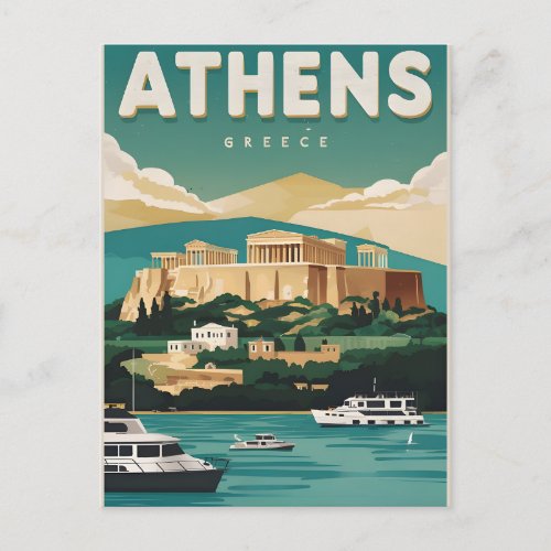 Athens greece vintage postcard