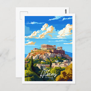 Athens Greece vintage travel illustration Postcard