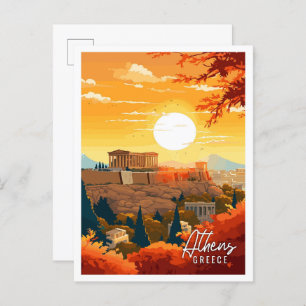 Athens Greece vintage travel illustration Postcard