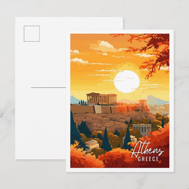 Athens Greece vintage travel illustration Postcard (Front/Back)