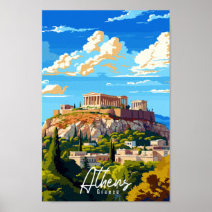 Athens Greece vintage travel illustration Poster