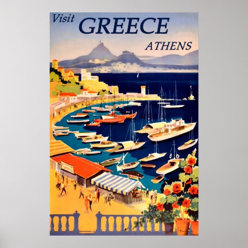 Athens Greece Vintage Travel Poster
