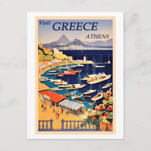 Athens Greece Vintage Travel Poster Postcard