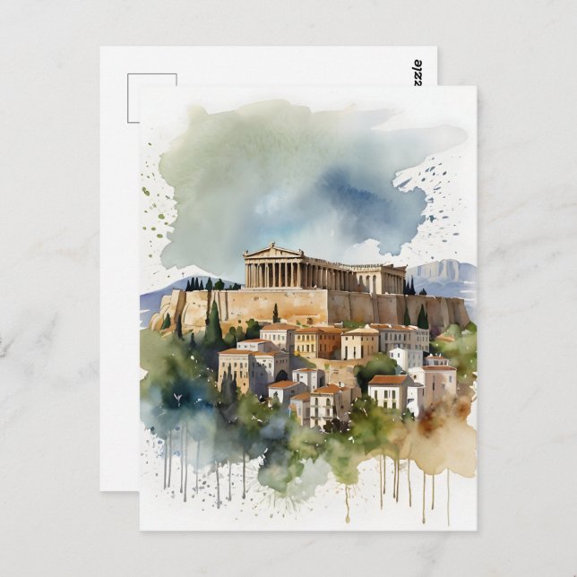 Athens Greece watercolor art Postcard (Front/Back)