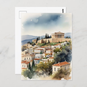 Athens Greece watercolor art Postcard