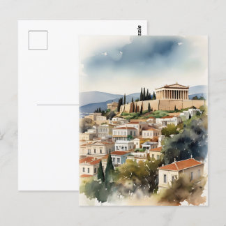 Athens Greece watercolor art Postcard