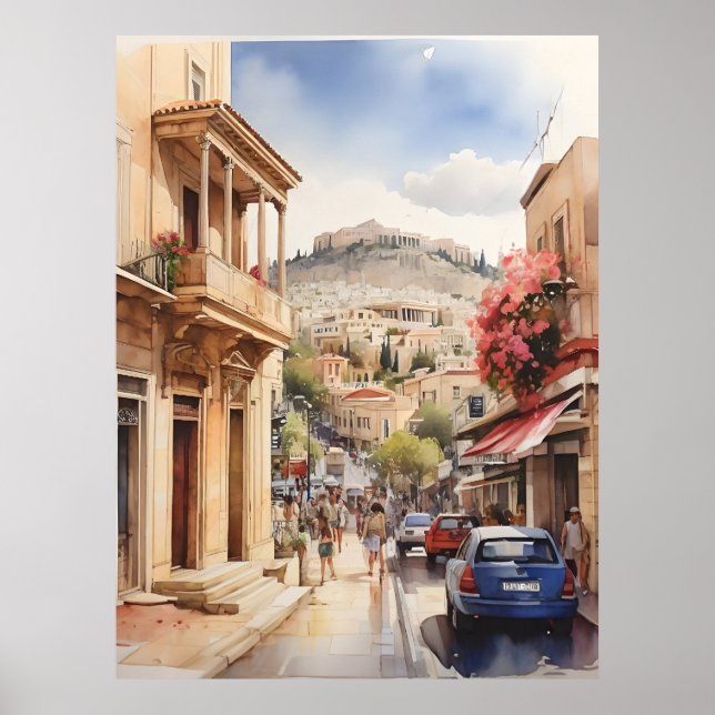 Athens Greece watercolor art Poster (Front)