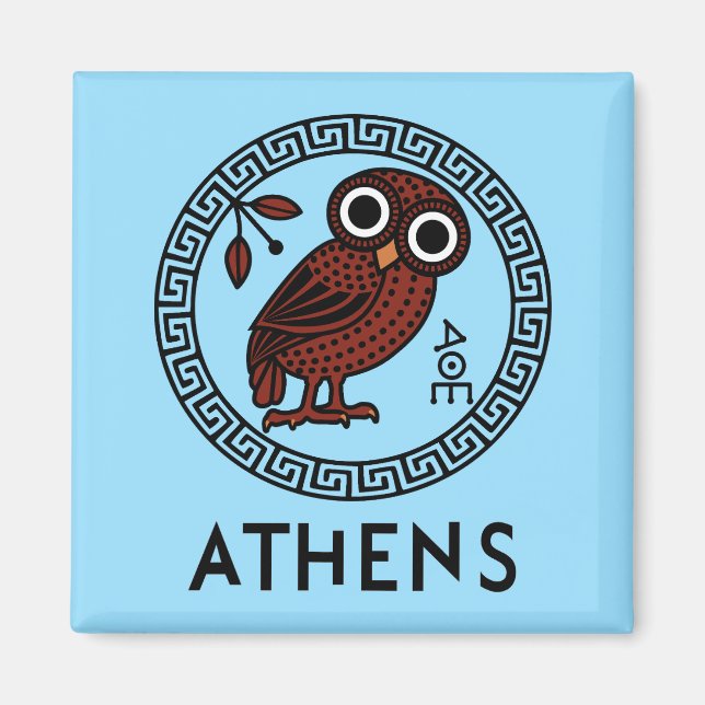 Athens, Greece with Athenian Owl & Meander Pattern Magnet (Front)