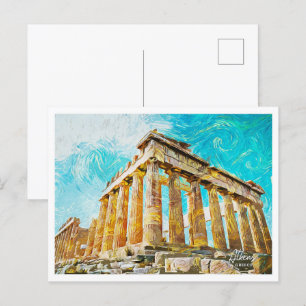 Athens Greek Oil Paint City Landscape Postcard