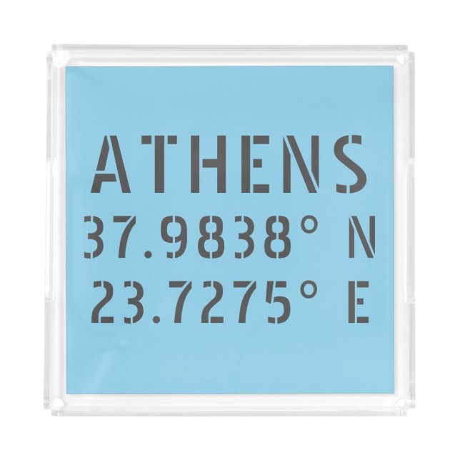 Athens Latitude Longitude Acrylic Tray (Front)