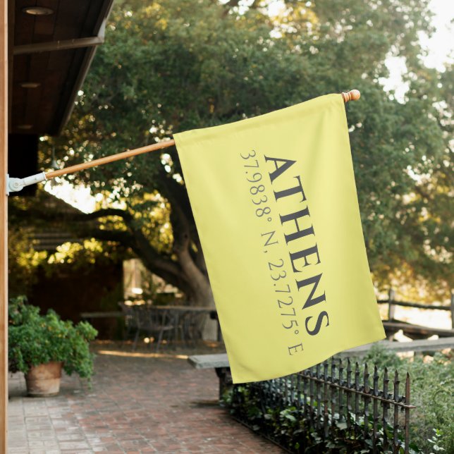 Athens Latitude Longitude House Flag (In SItu)