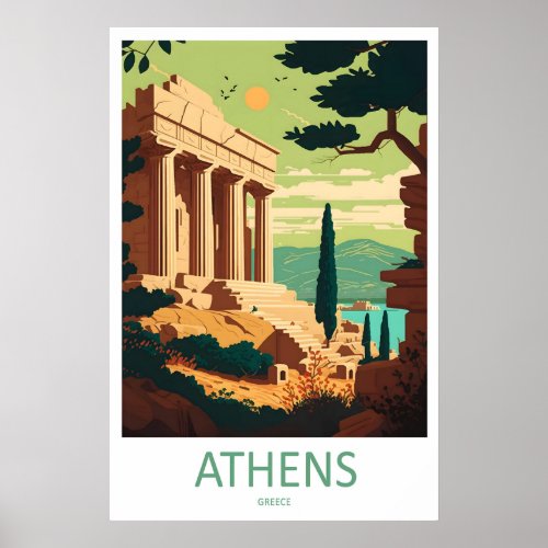 Athens Ski Poster Park Travel Vintage National