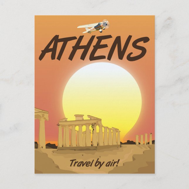 Athens "Travel by air" Golden Sunset Postcard (Front)