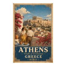 Athens Vintage Travel Poster Greece Acropolis Wall