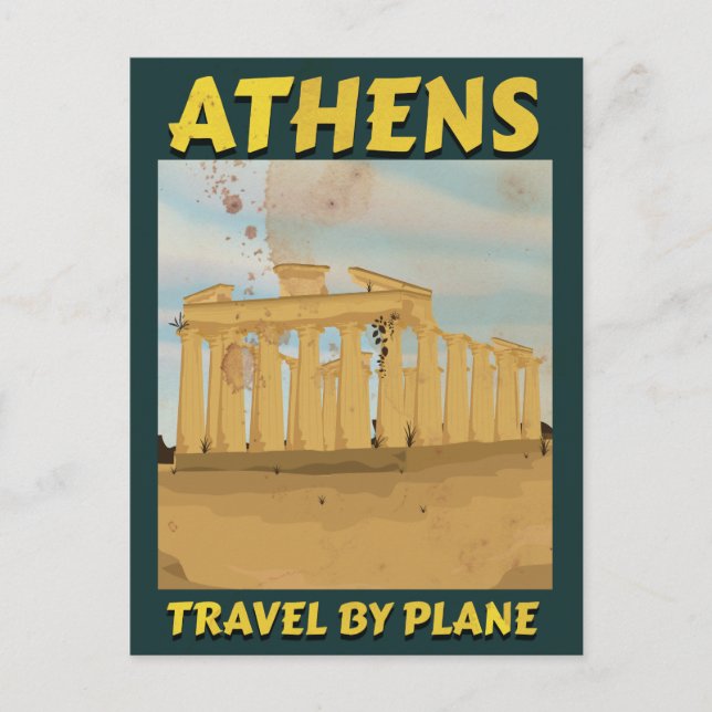 Athens vintage travel poster postcard (Front)