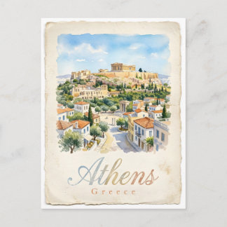 Athens watercolor city postcard