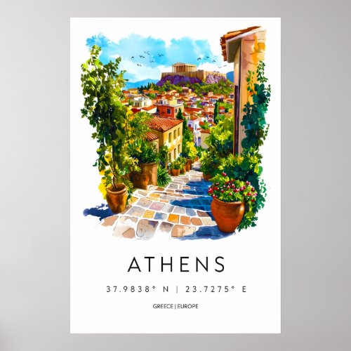 Athens Watercolor Poster Athens Travel Print