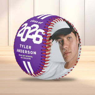 Athlete 2026 Purple Graduation Custom Photo Baseball