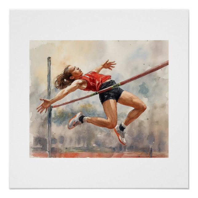 Athlete Clearing High Jump Bar,  Poster (Front)