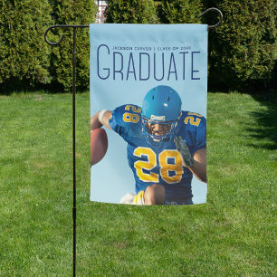 Athlete Graduate Photo Blue Script Graduation Garden Flag