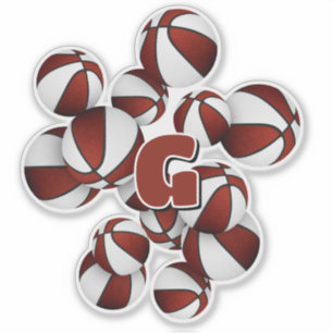 athlete monogram on maroon white basketballs sticker