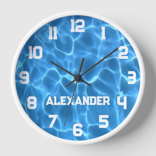 Athlete Name Aqua Blue Swimming Pool Clock