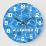 Athlete Name Aqua Blue Swimming Pool Large Clock