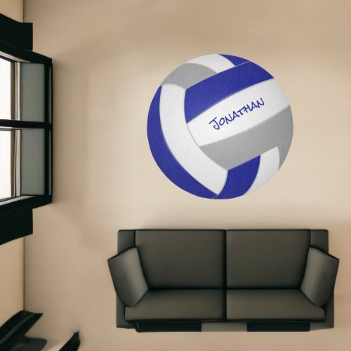 athlete name blue gray custom volleyball shaped rug