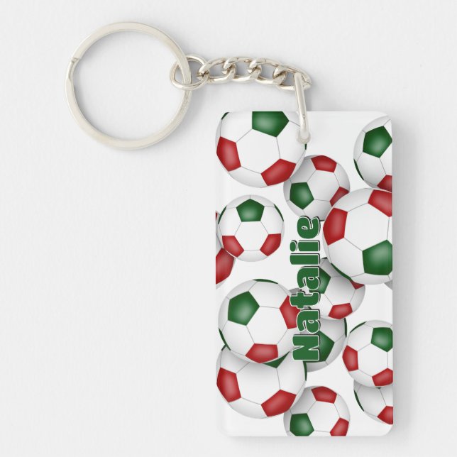 athlete name cluster of red green soccer balls keychain (Front)