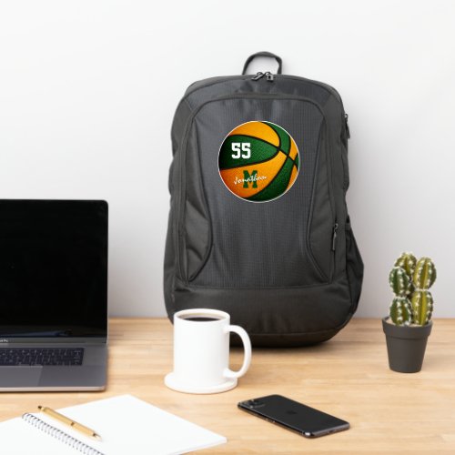 athlete name green orange team colors basketball port authority backpack