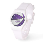 athlete name jersey number purple white basketball watch (Angle)