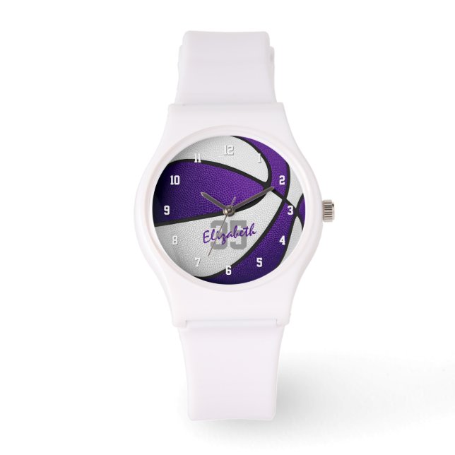 athlete name jersey number purple white basketball watch (Front)