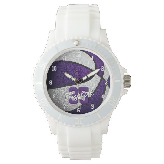 athlete name jersey number purple white basketball watch
