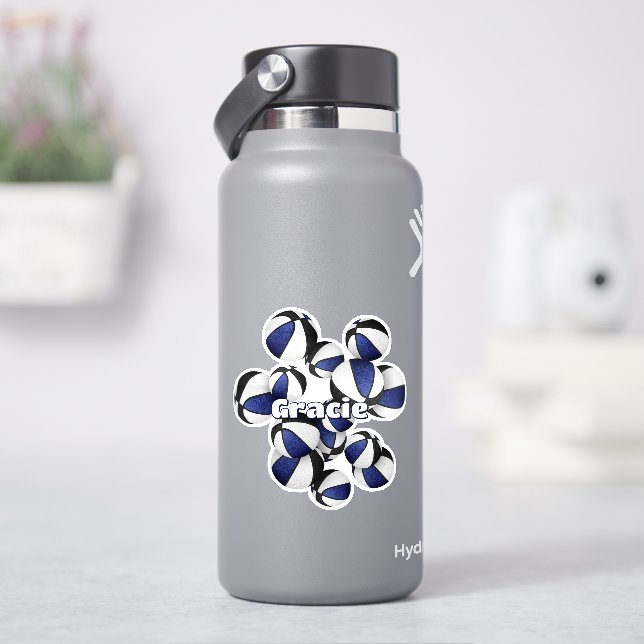 athlete name on cluster of blue black basketballs sticker (HydroFlask)