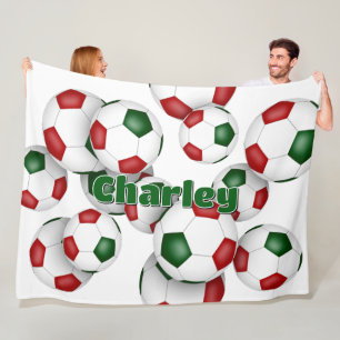 athlete name on giant red green soccer balls fleece blanket