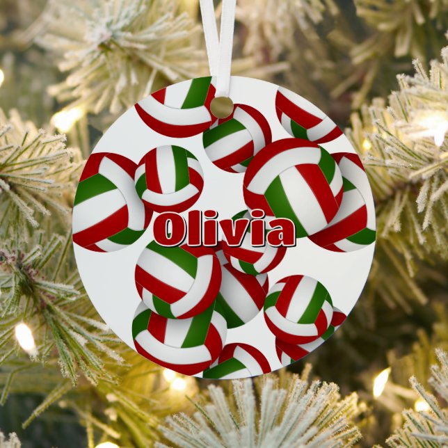 athlete name on red green volleyballs keepsake metal ornament (Insitu)
