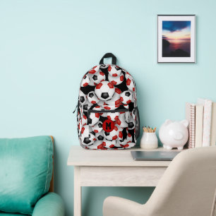 athlete team colors red black soccer balls printed backpack