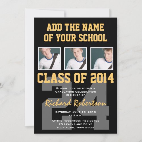 Athletes Graduation Party Black and Gold Invitation