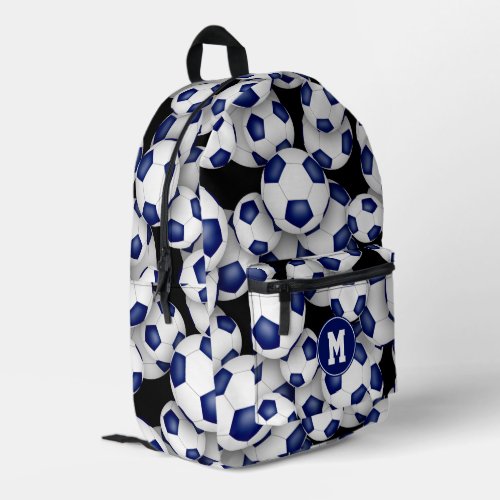 athletes monogrammed blue white soccer balls printed backpack